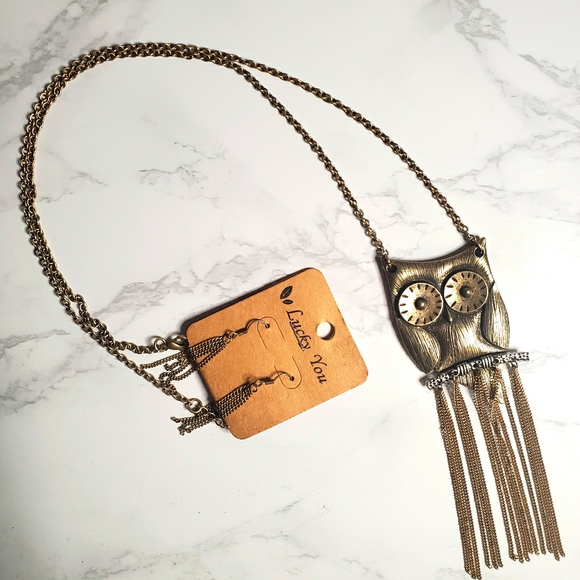 NWT Owl Dangle Necklace and Earrings Set - Picture 2 of 2